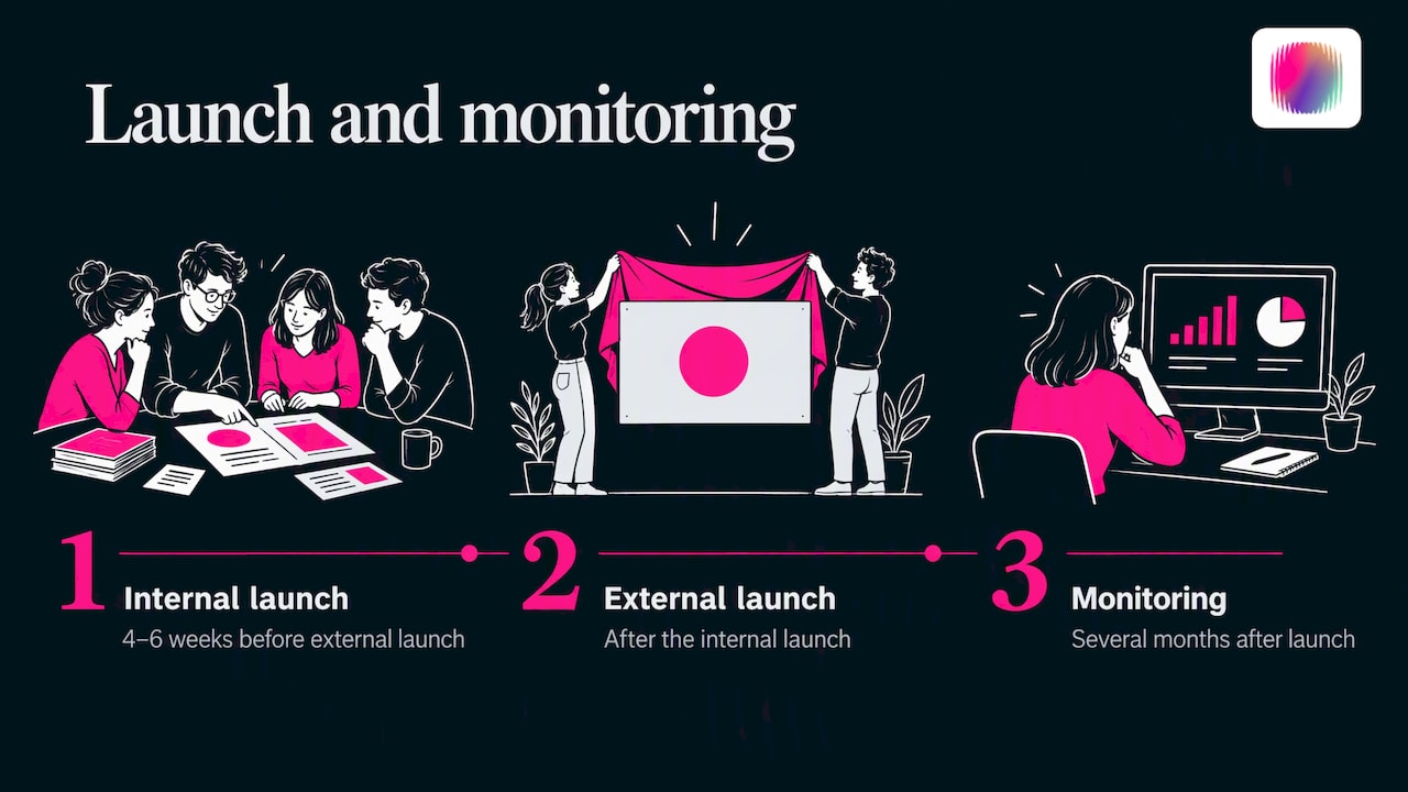 Internal launch, external launch, and monitoring timeline